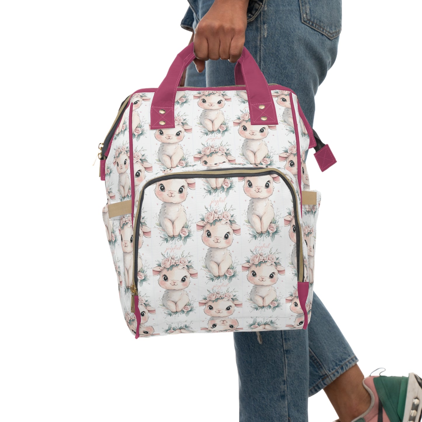 Custom Multifunctional Diaper Backpack: Lamb Lullaby