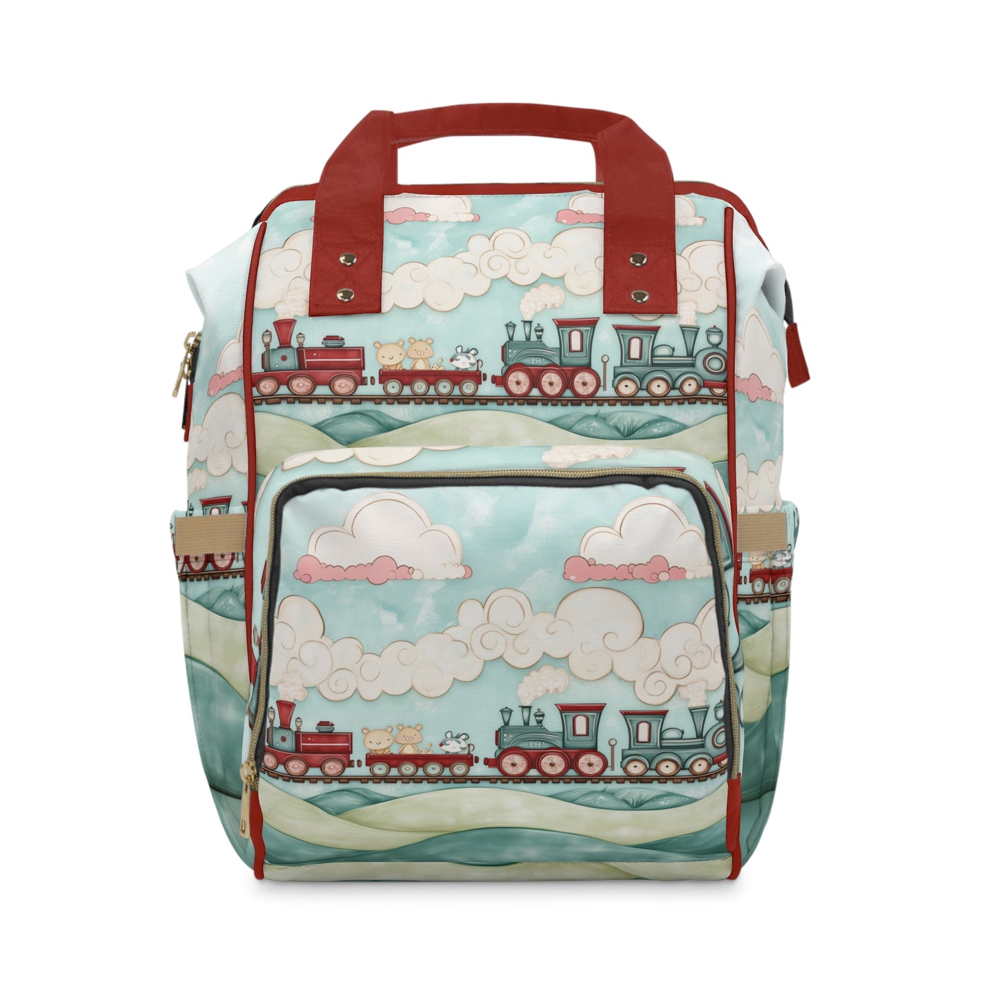 Custom Multifunctional Diaper Backpack: Steam Engine Train