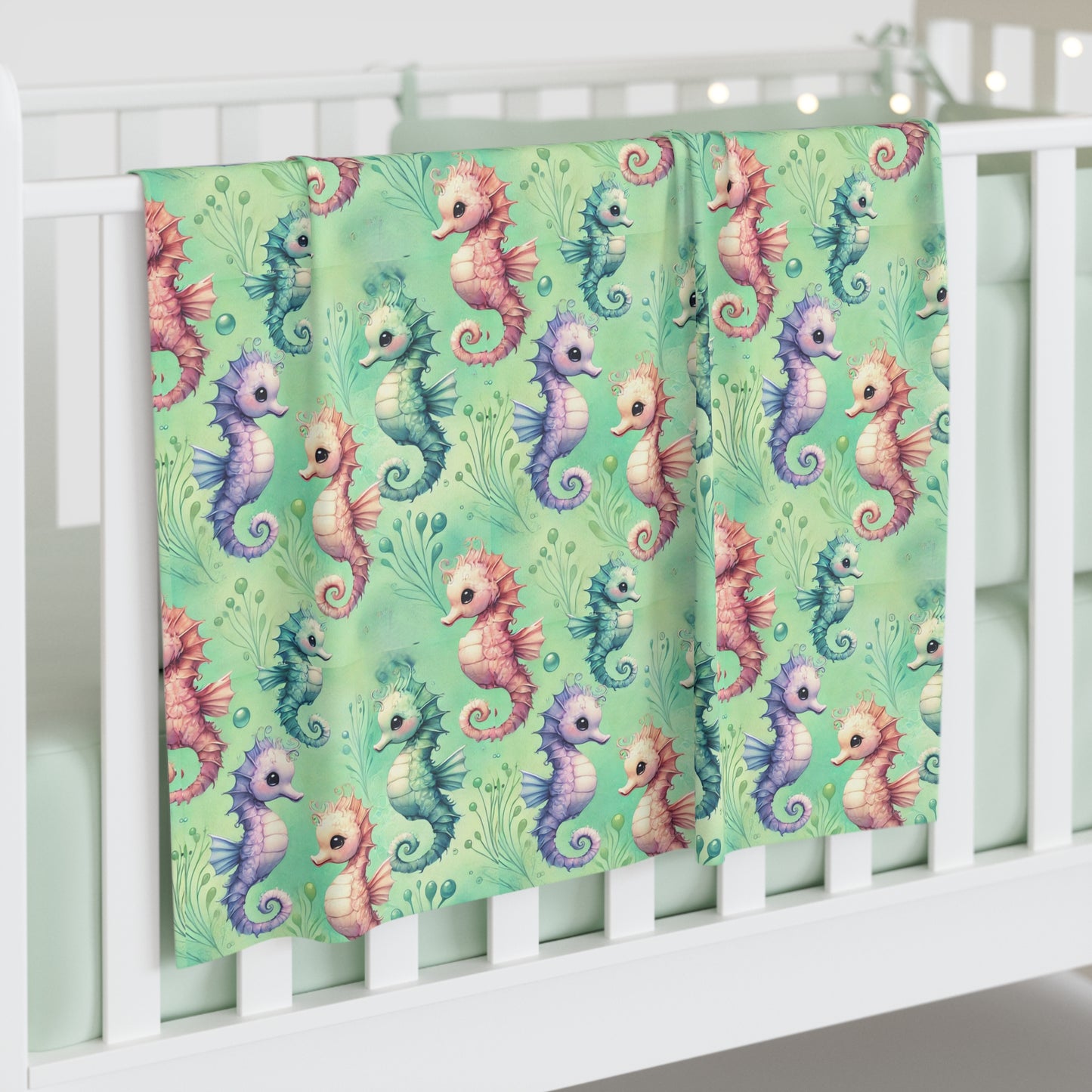 Custom Baby Swaddle Blanket - Seahorse Serenade
