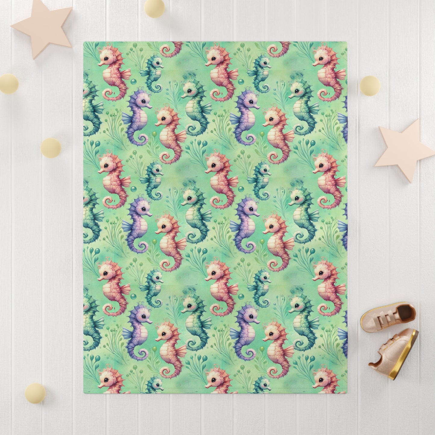 Custom Soft Fleece Baby Blanket - Seahorse Serenade