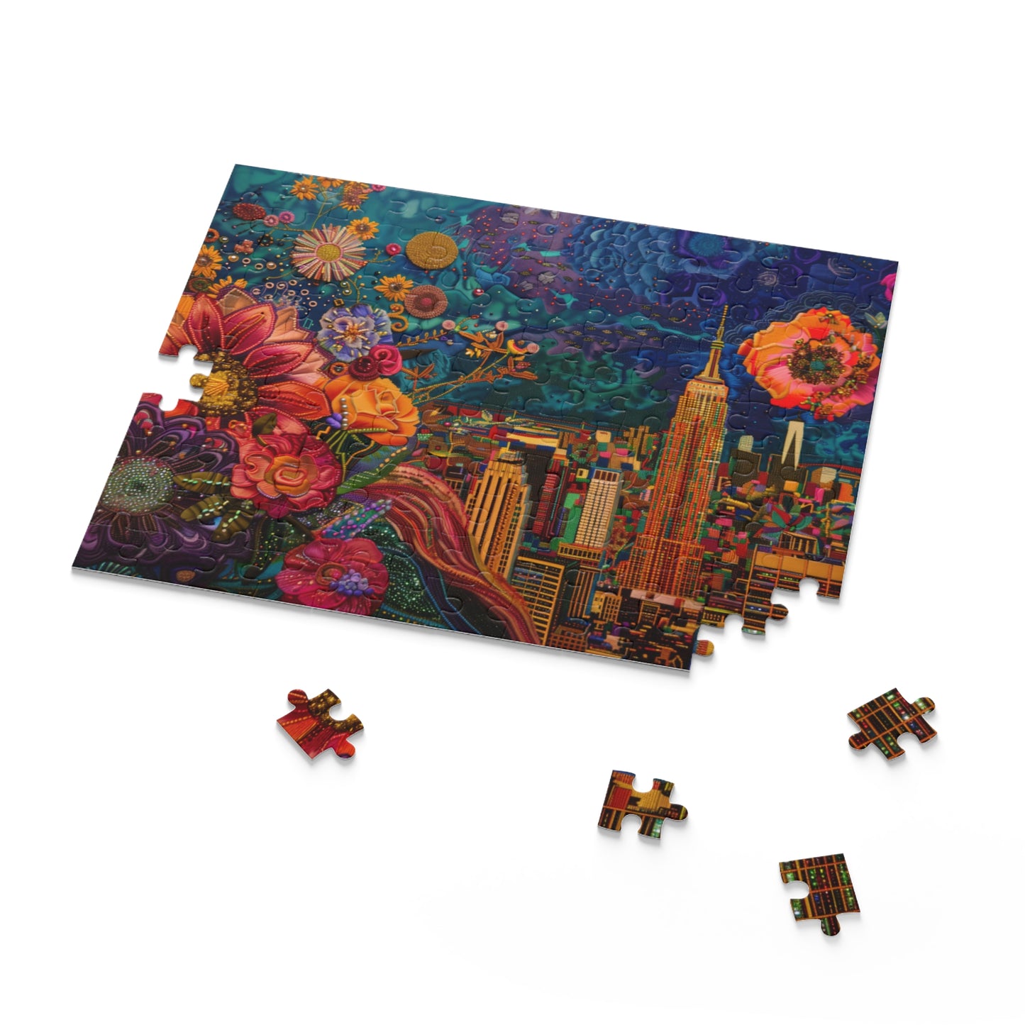 Empire State Building in Floral Twilight - Puzzle (120, 252, 500-Piece)