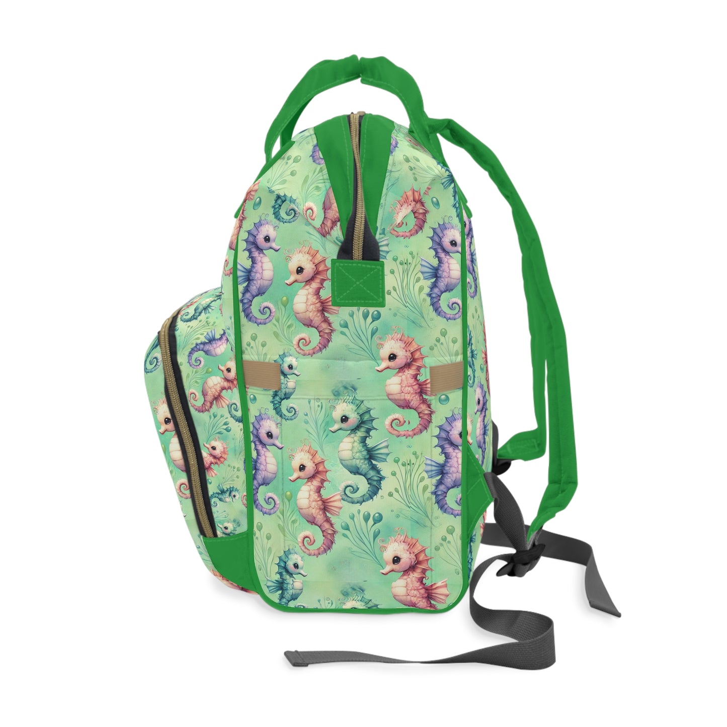 Custom Multifunctional Diaper Backpack: Seahorse Serenade