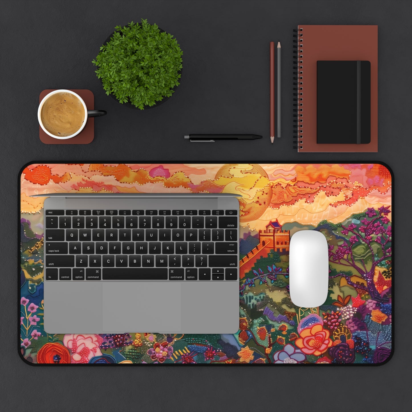Gaming Desk Mat - Enchanting Sunset Over the Great Wall