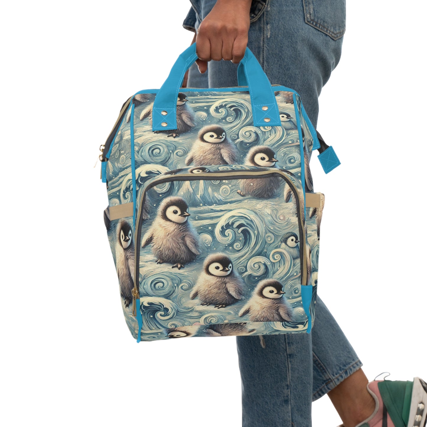 Custom Diaper Backpack - Penguin Whirl Oceanic Pattern for Stylish Parents