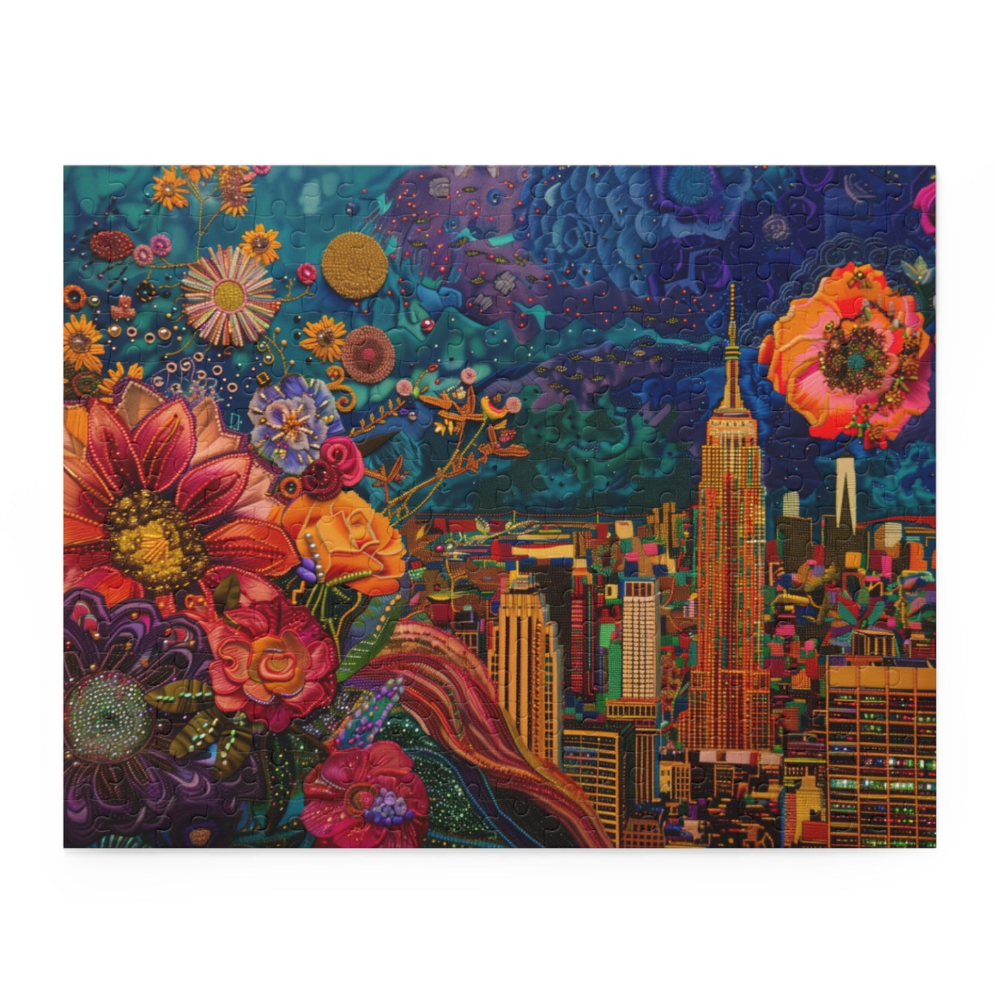 Empire State Building in Floral Twilight - Puzzle (120, 252, 500-Piece)