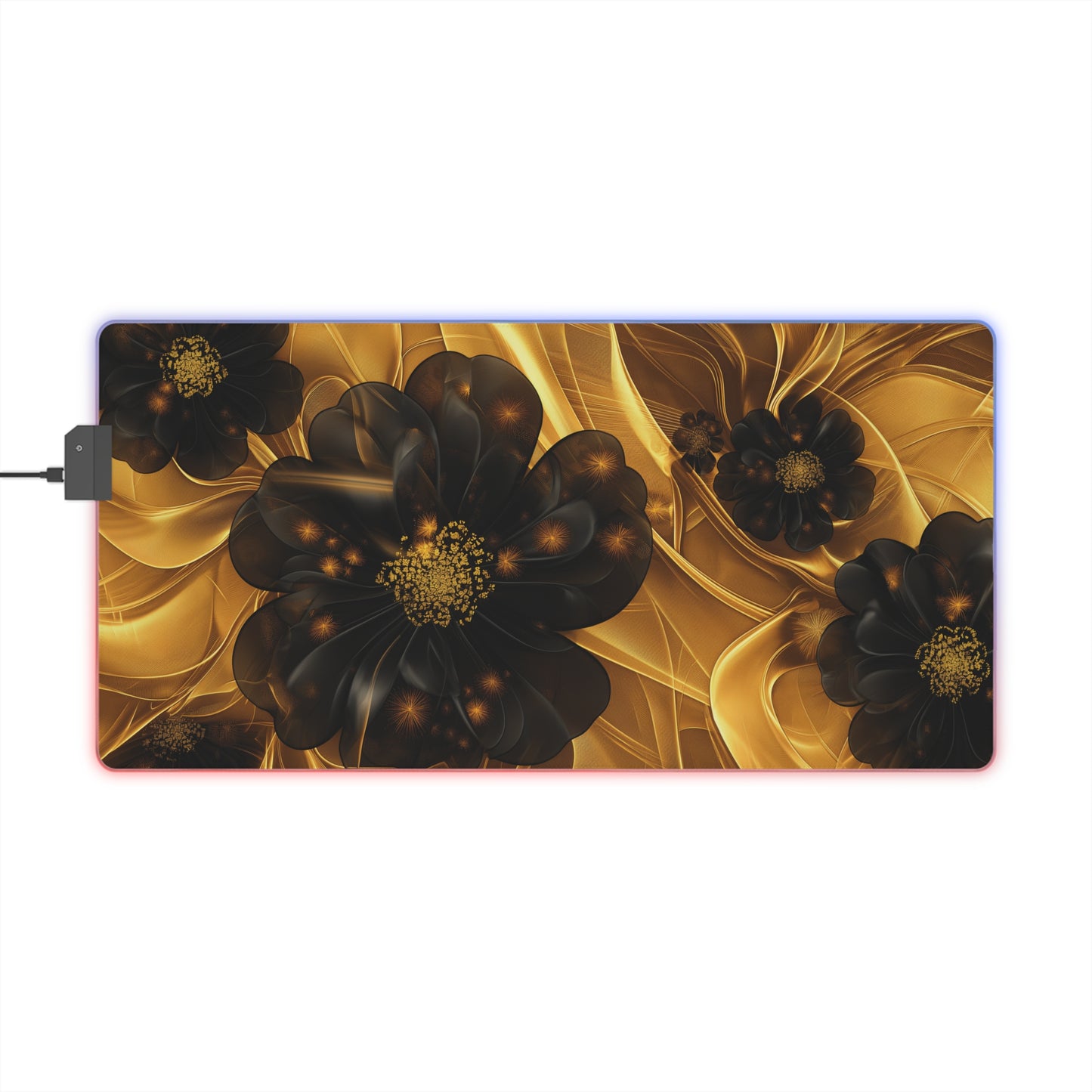LED Gaming Mouse Pad - Golden Noir Blossoms