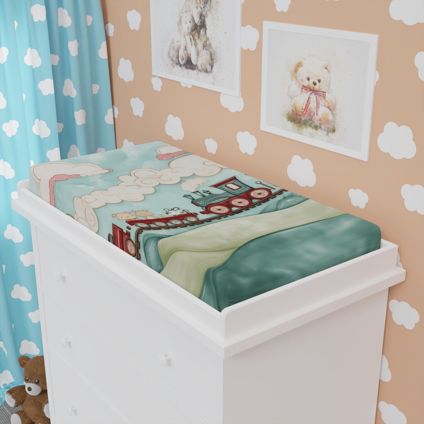 Custom Changing Pad Cover: Cartoon Train Design