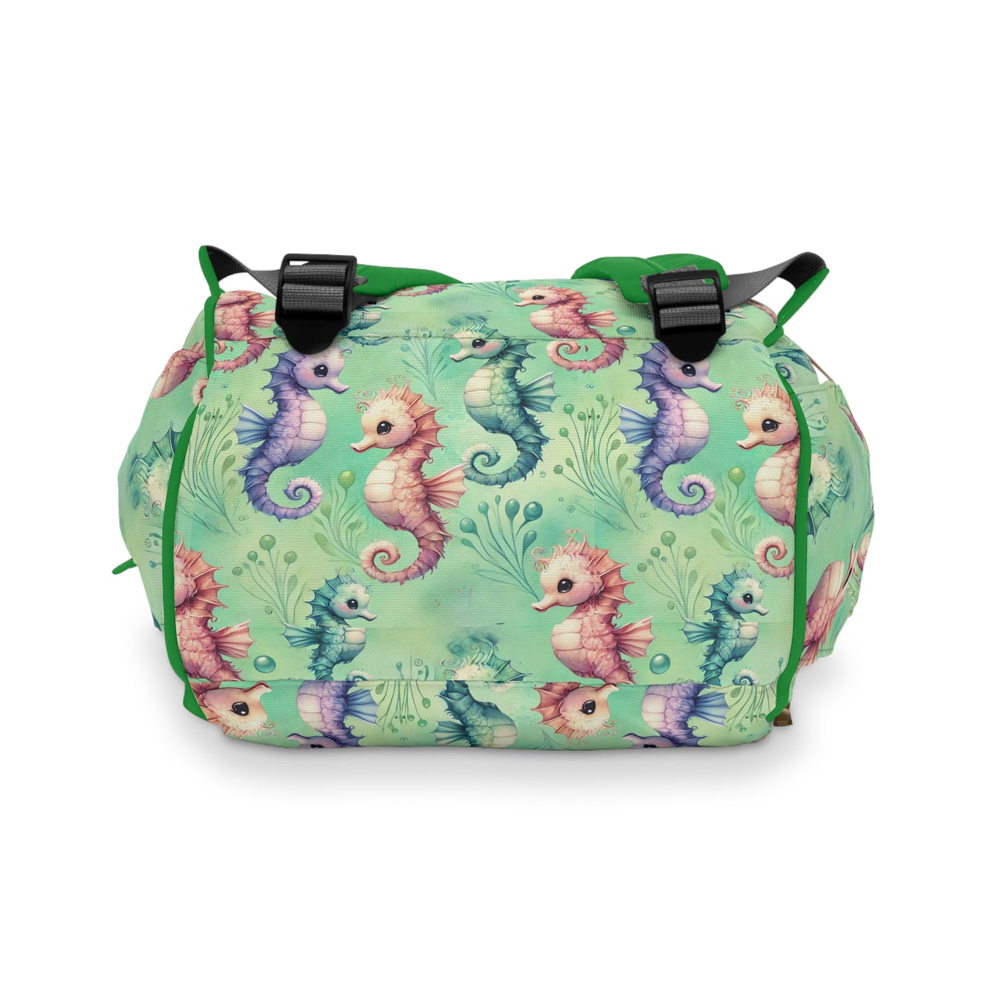 Custom Multifunctional Diaper Backpack: Seahorse Serenade