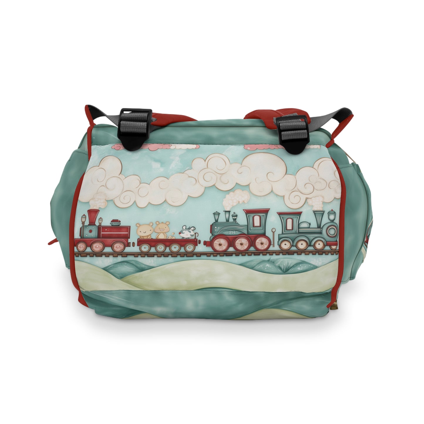 Custom Multifunctional Diaper Backpack: Steam Engine Train