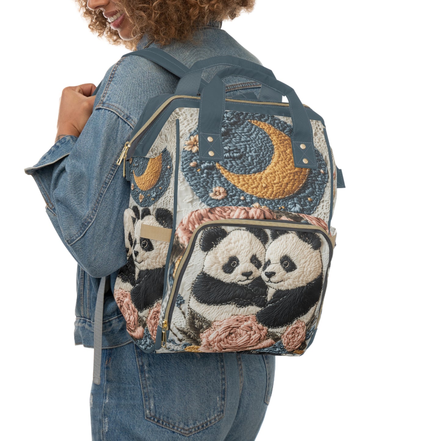 Custom Multifunctional Diaper Backpack: Twin Pandas Design