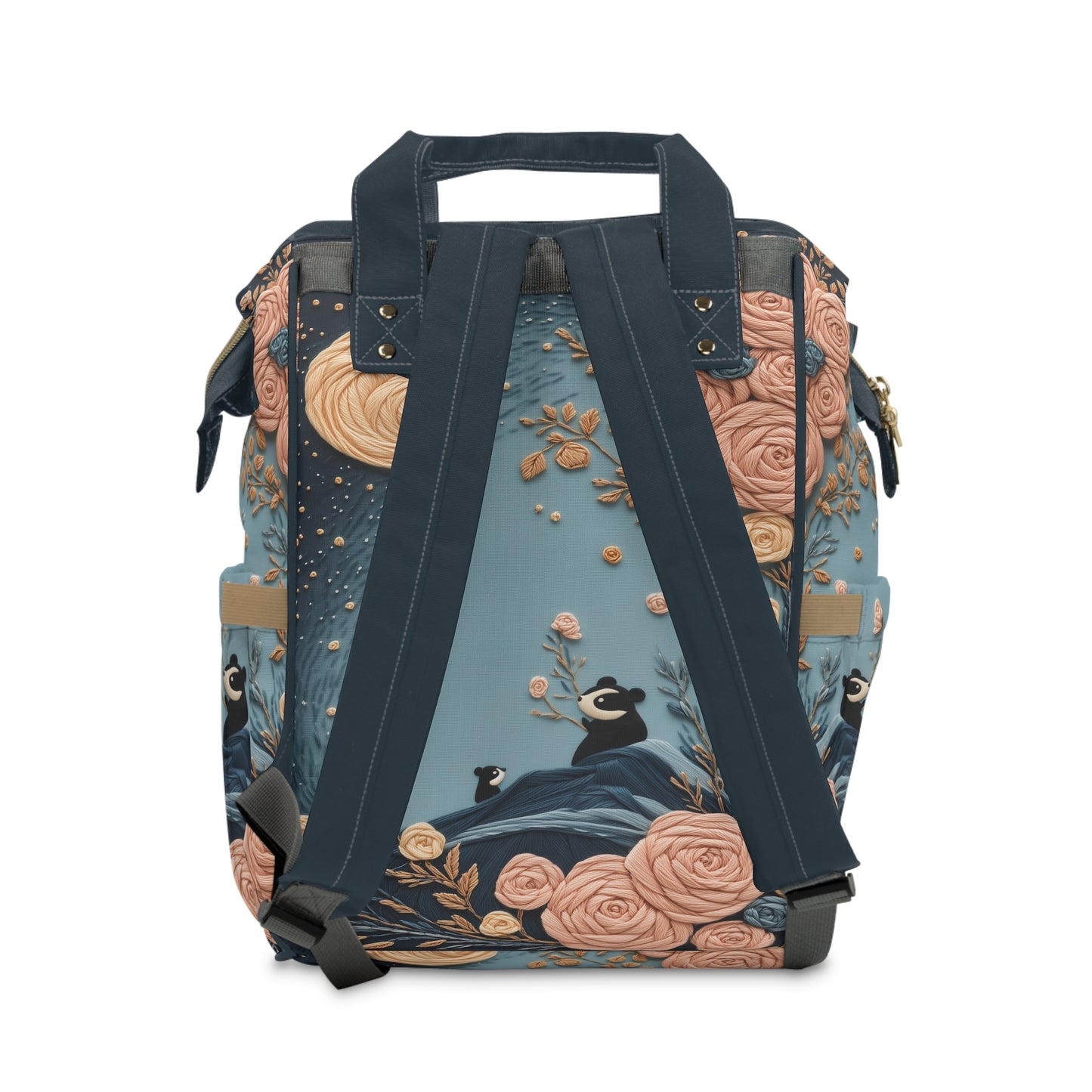 Custom Multifunctional Diaper Backpack: Panda Blooms