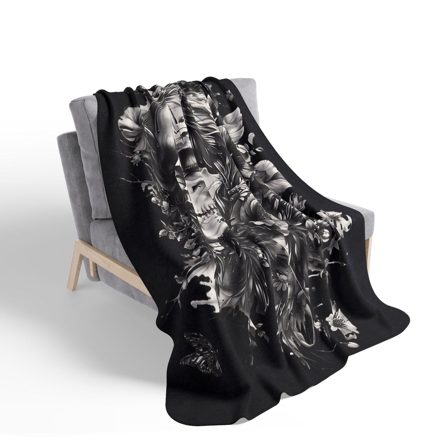 Sherpa Blanket: Custom Bloom & Skull Accent Fleece Throw