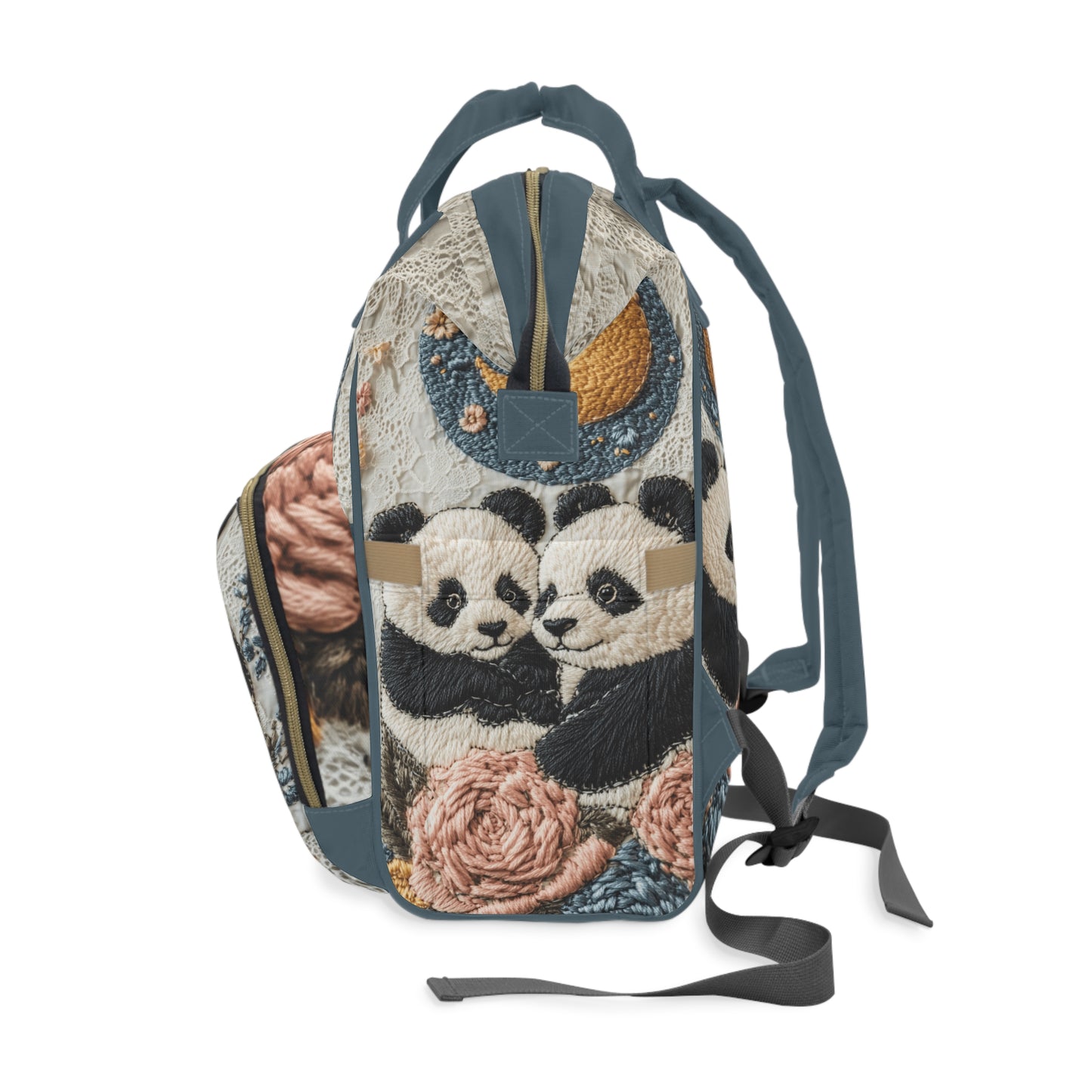 Custom Multifunctional Diaper Backpack: Twin Pandas Design