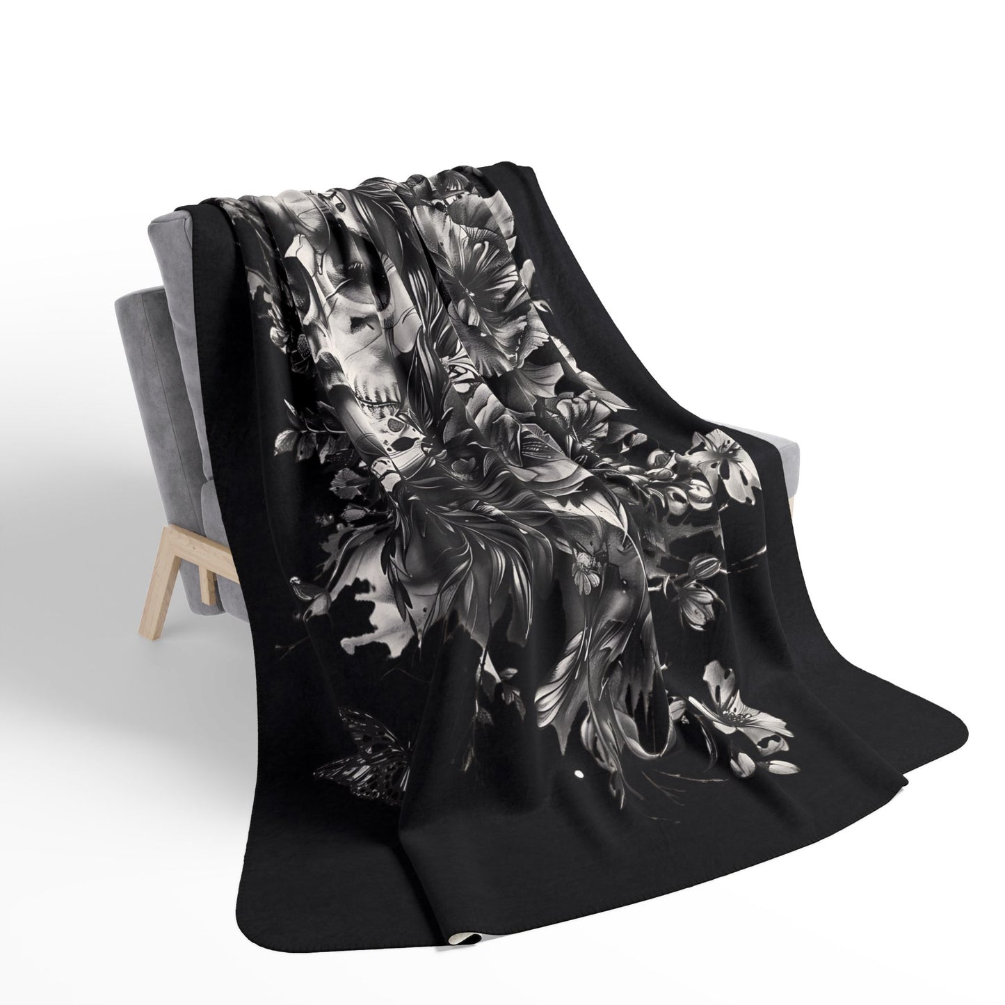 Sherpa Blanket: Custom Bloom & Skull Accent Fleece Throw