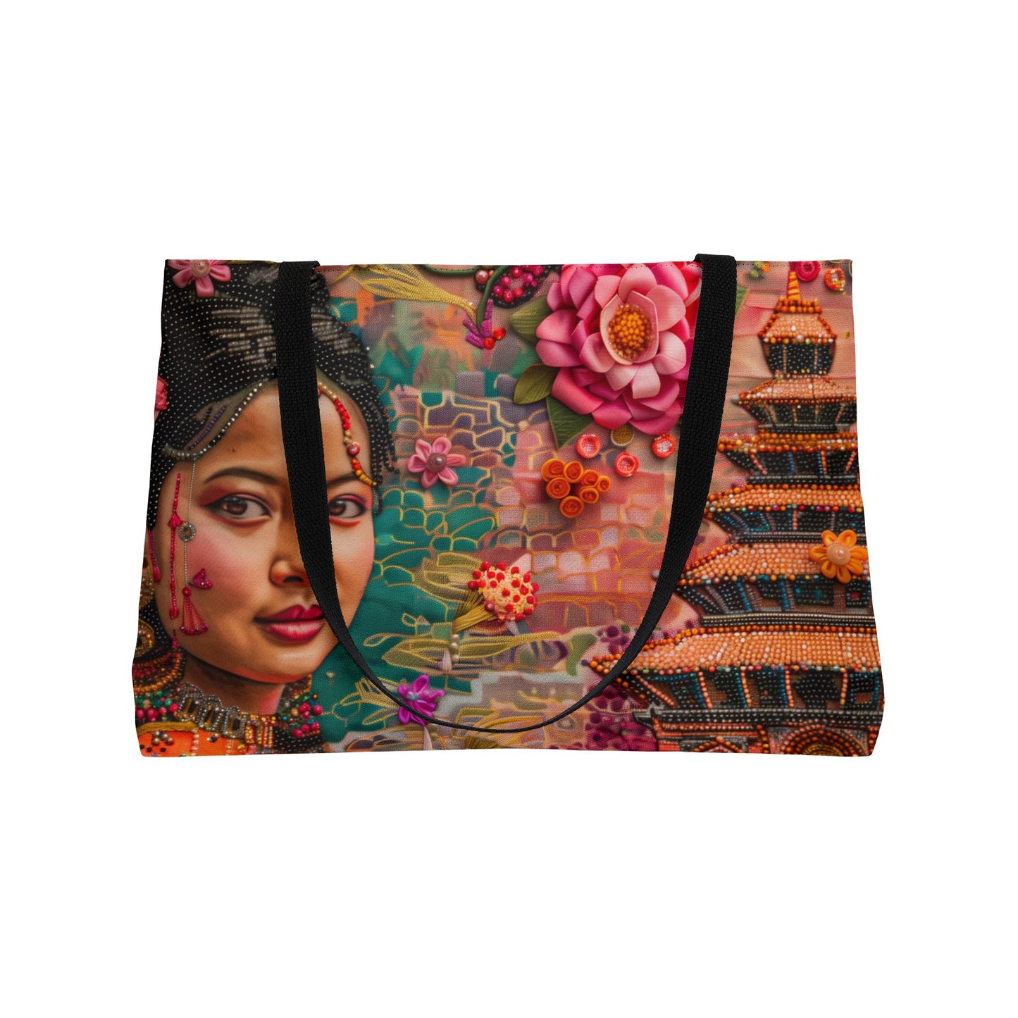 Weekender Tote Bag - Radiant Nepali Woman at Iconic Durbar Square Temple