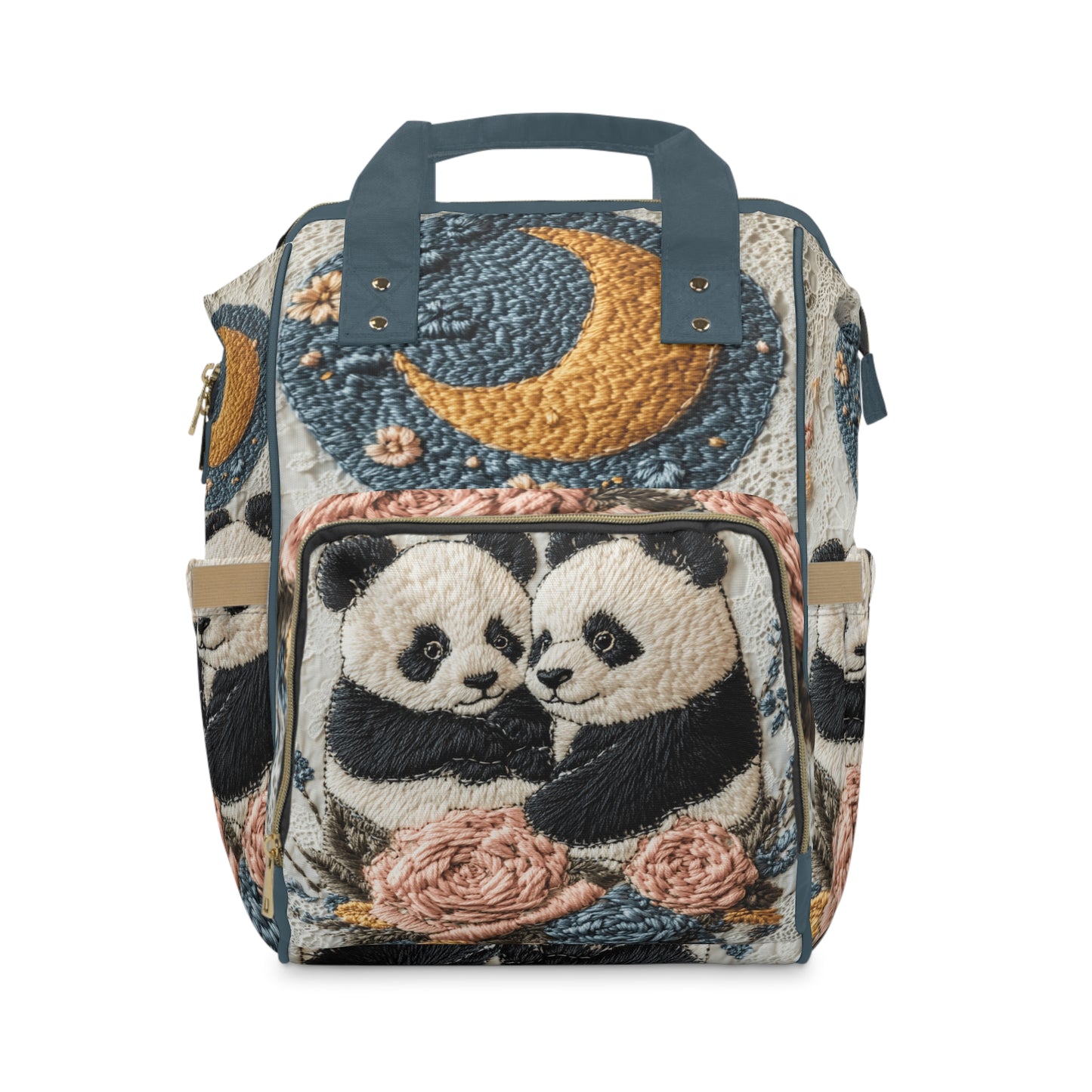 Custom Multifunctional Diaper Backpack: Twin Pandas Design