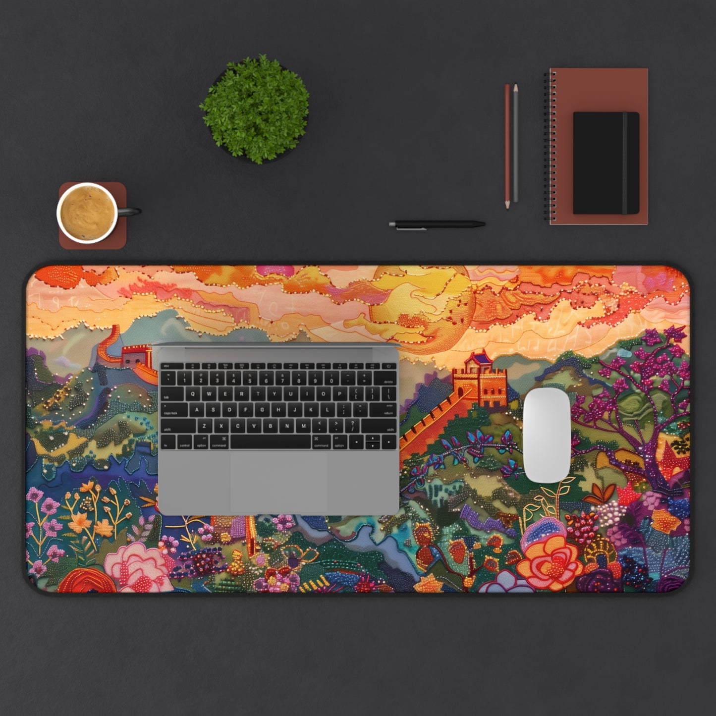Gaming Desk Mat - Enchanting Sunset Over the Great Wall