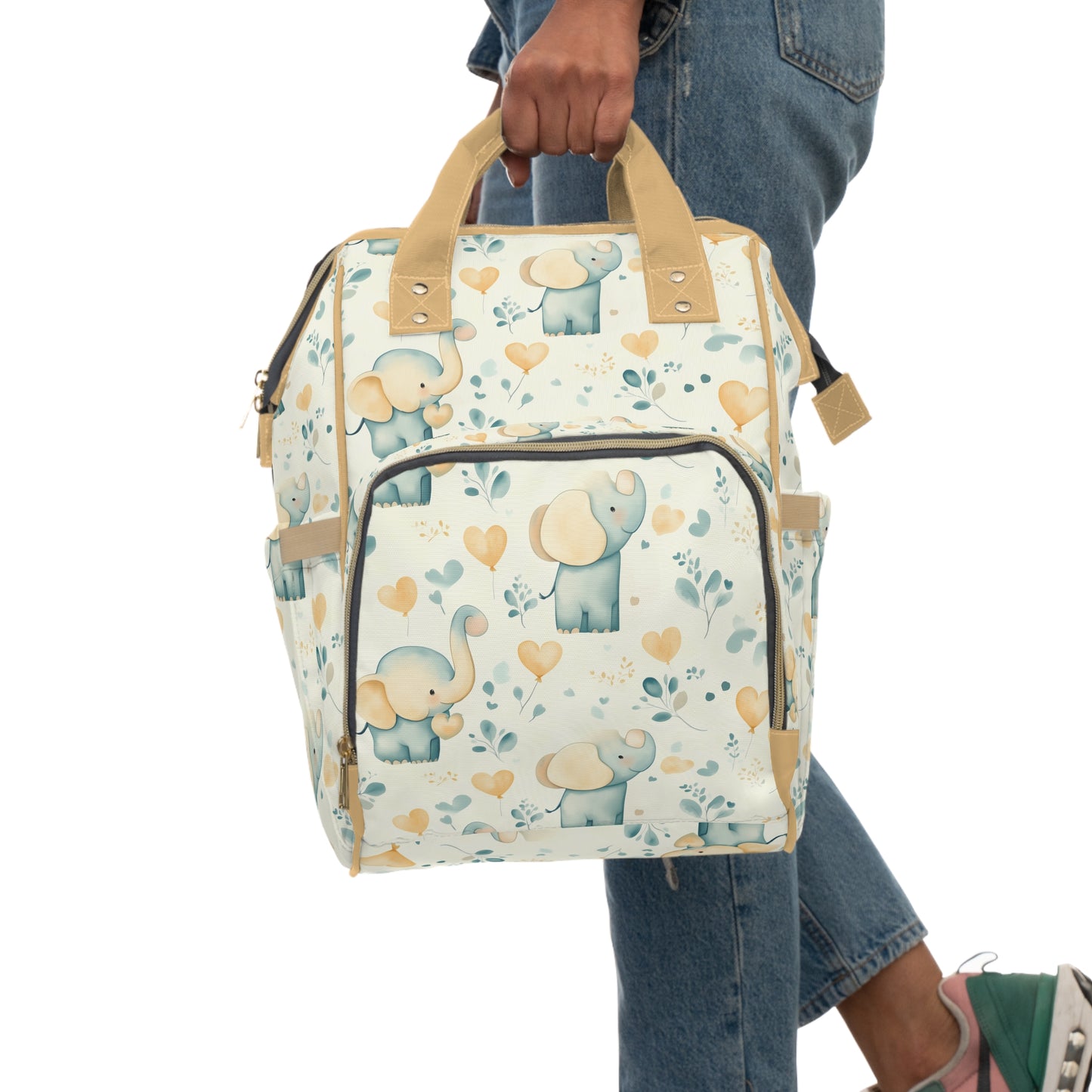 Custom Multifunctional Diaper Backpack: Elephant Embrace Baby Bag