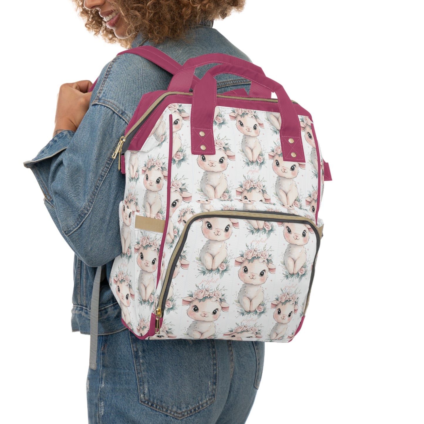 Custom Multifunctional Diaper Backpack: Lamb Lullaby