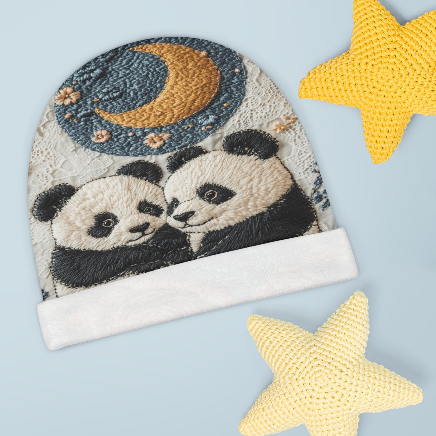 Custom Baby Beanie Gift: Custom Twin Pandas