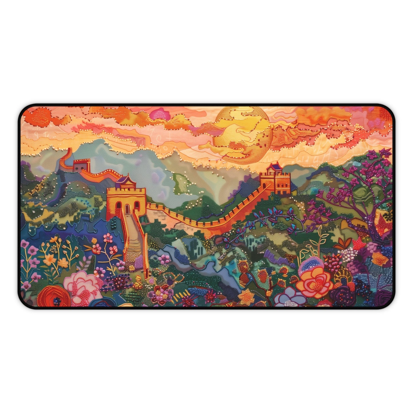 Gaming Desk Mat - Enchanting Sunset Over the Great Wall