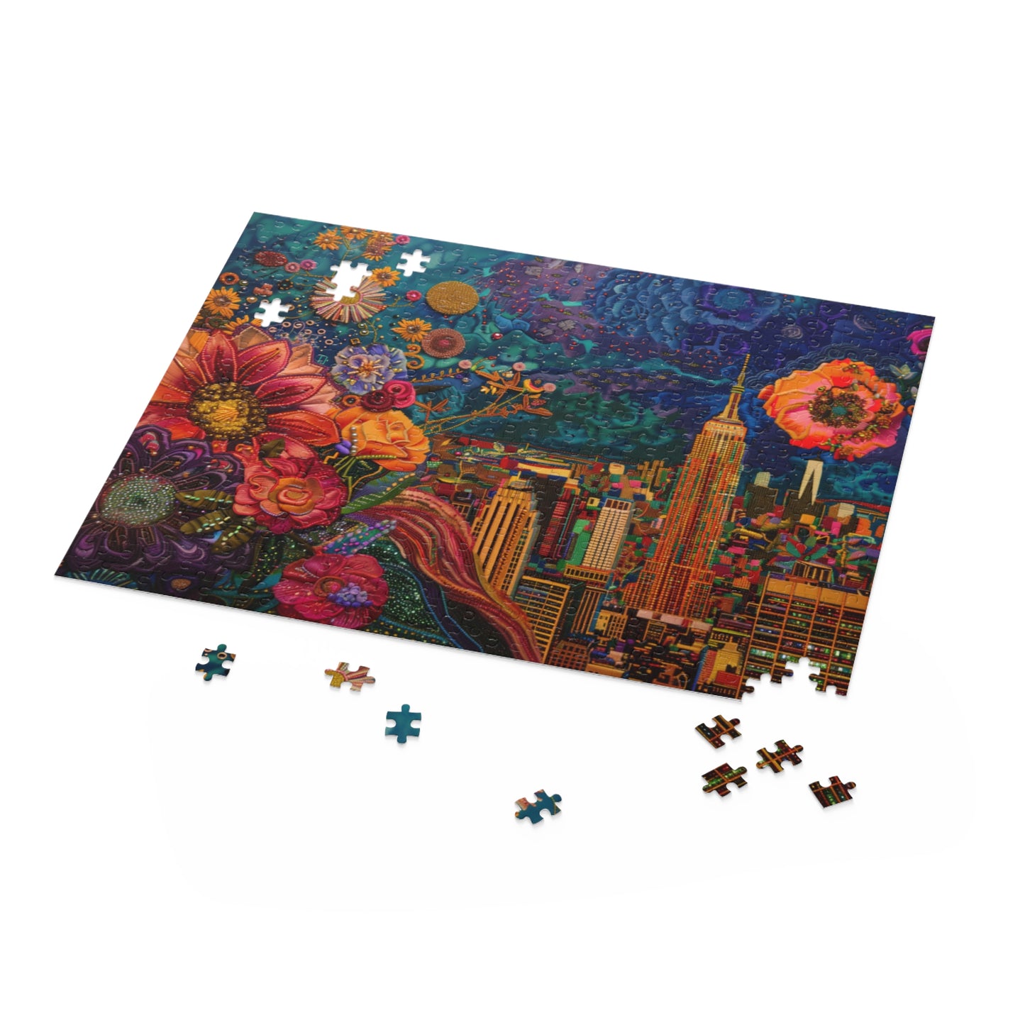 Empire State Building in Floral Twilight - Puzzle (120, 252, 500-Piece)