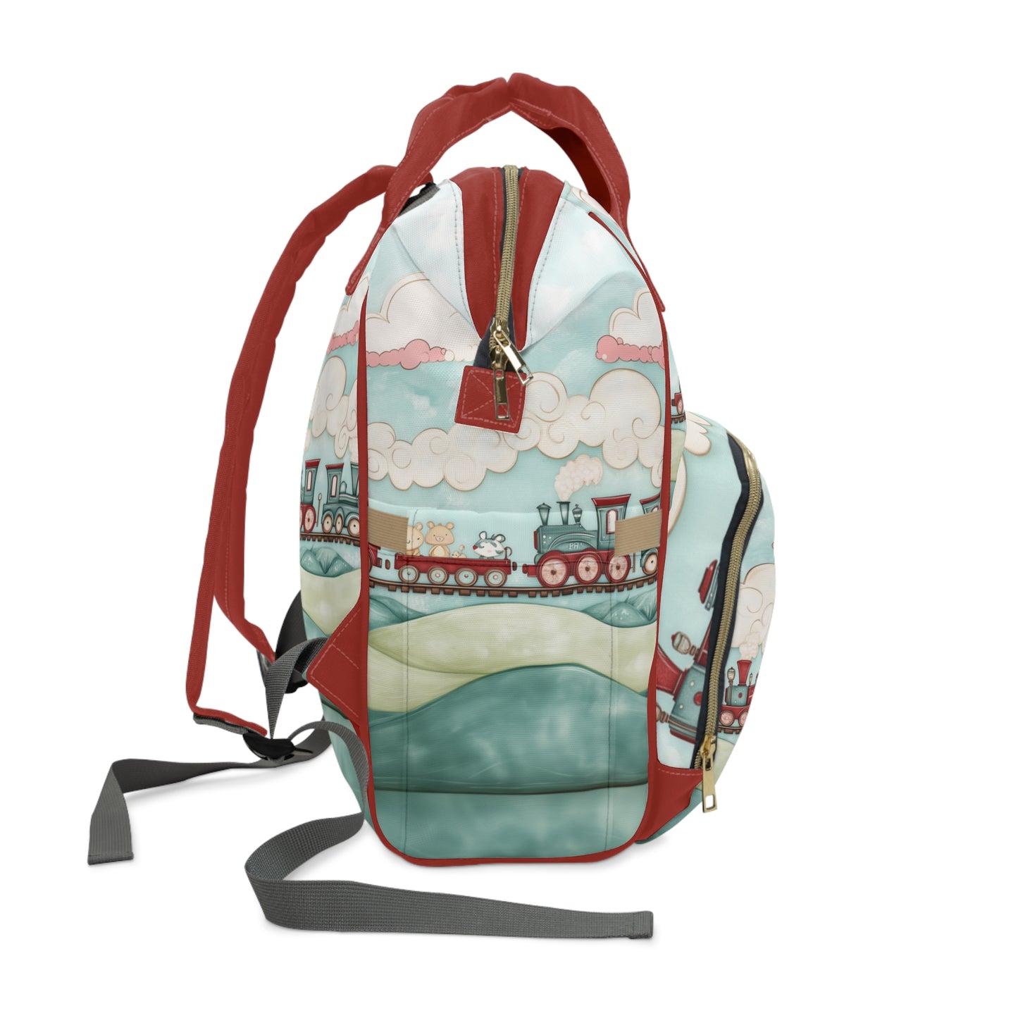 Custom Multifunctional Diaper Backpack: Steam Engine Train