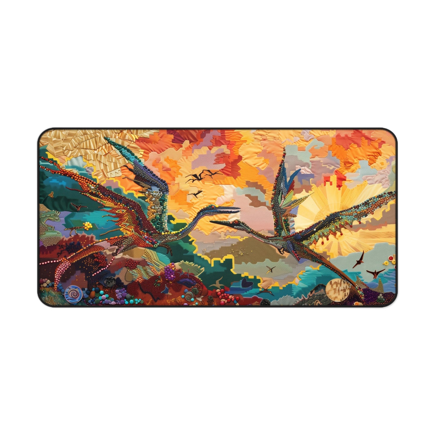 Gaming Desk Mat - Skybound Pterodactyls at Dawn