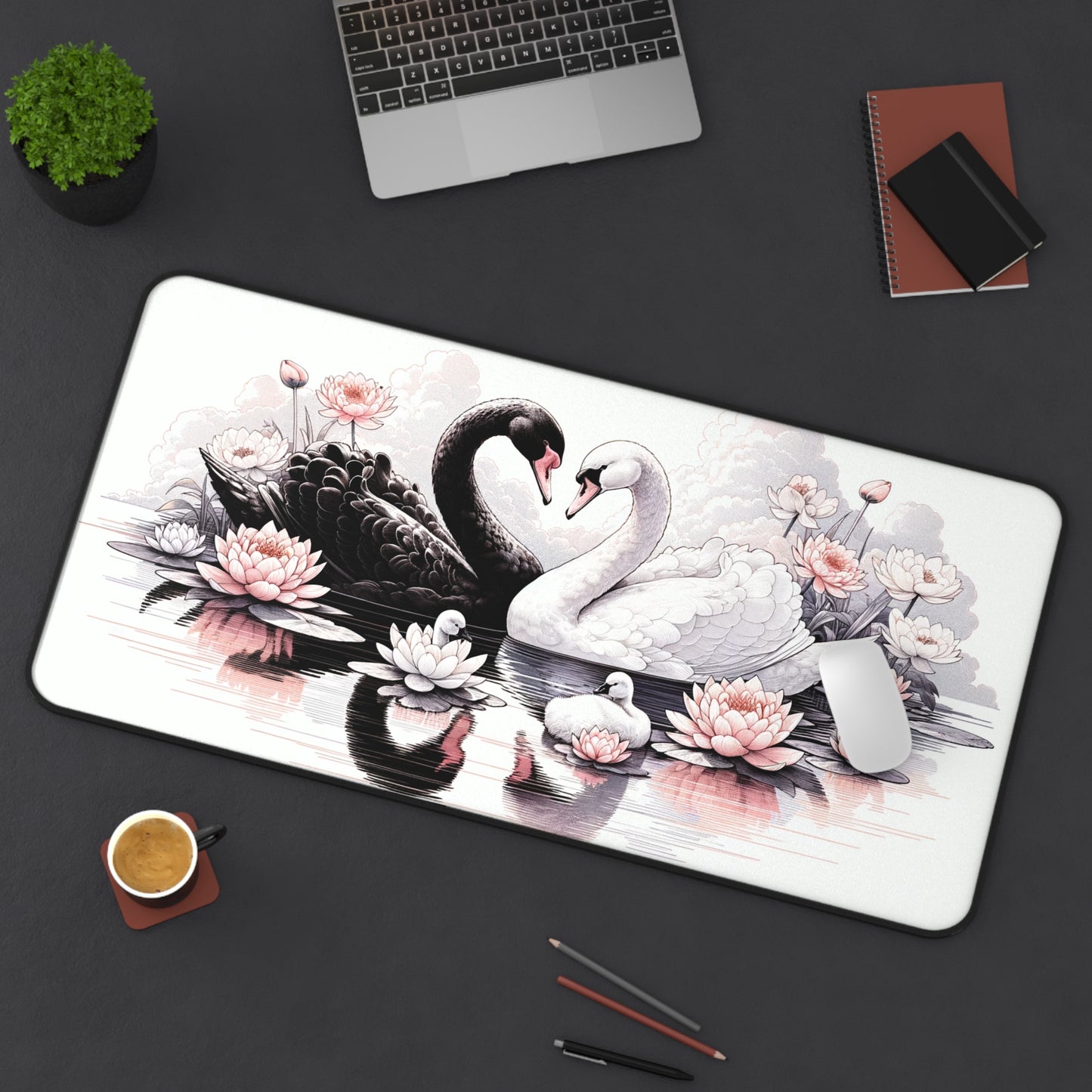 Gaming Desk Mat - Swan Serenade
