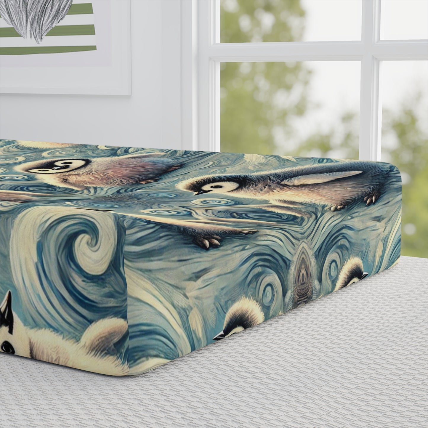 Custom Changing Pad Cover - Penguin Whirl Design