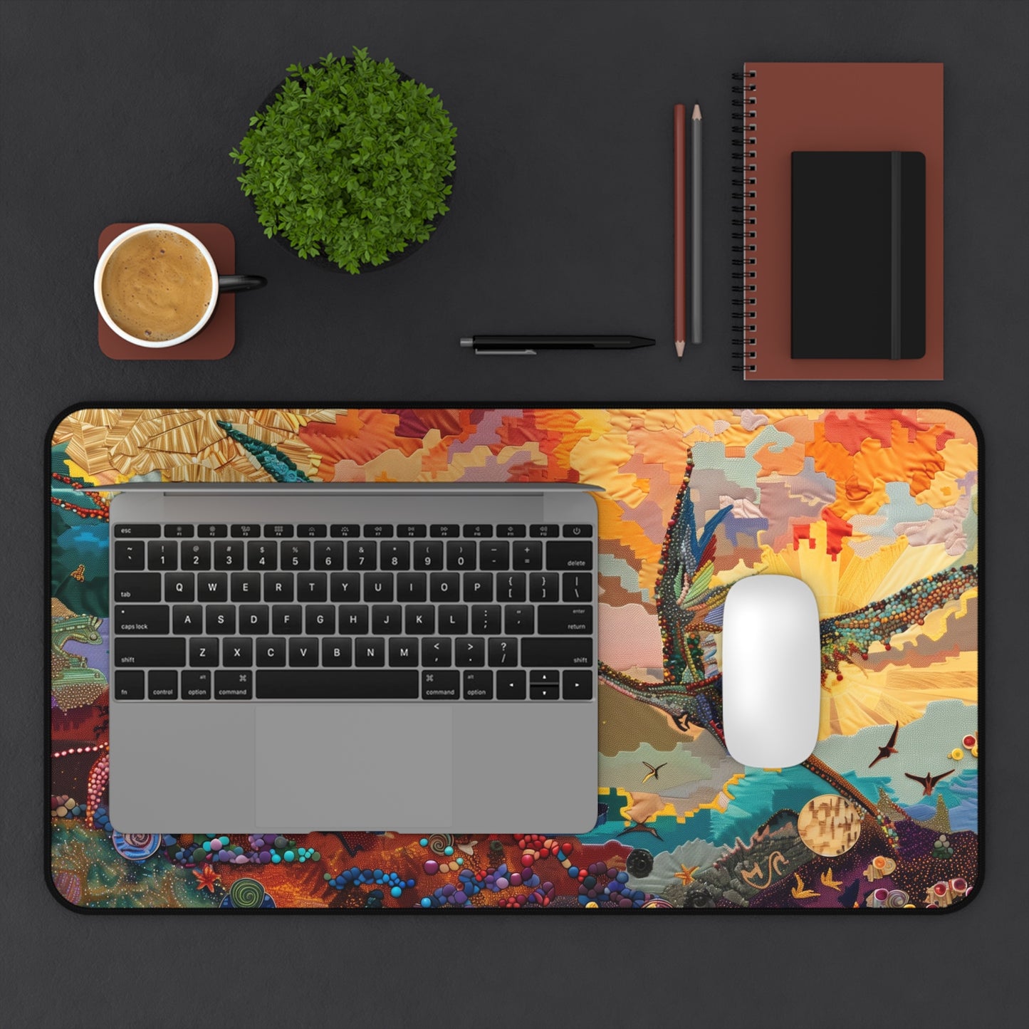 Gaming Desk Mat - Skybound Pterodactyls at Dawn
