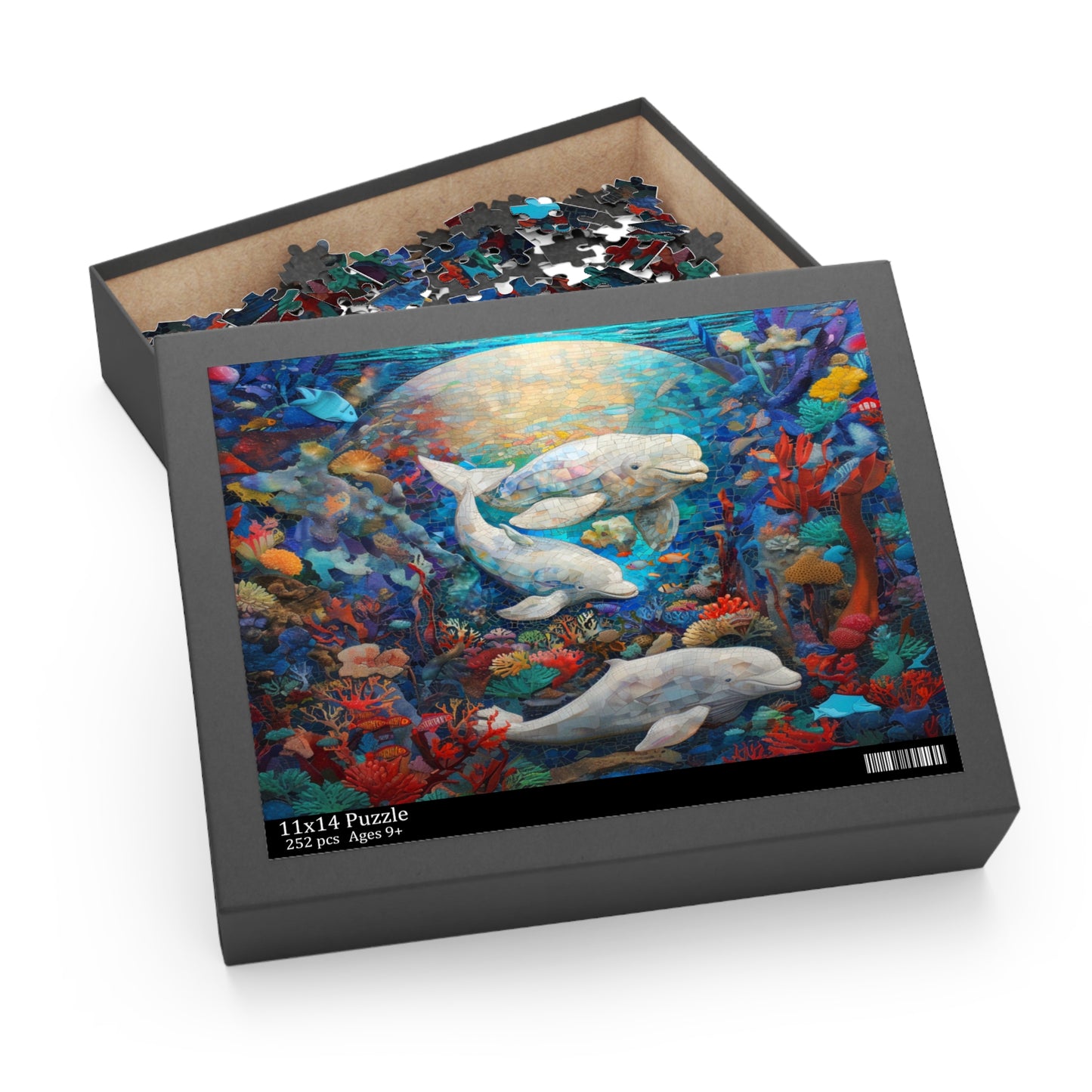 Sunlit Symphony: A Beluga Ballet in the Ocean Mosaic - Puzzle (120, 252, 500-Piece)