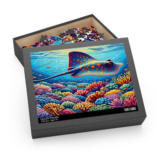 Vibrant Voyage: A Whiptail Stingray Amongst the Coral Splendor - Puzzle (120, 252, 500-Piece)