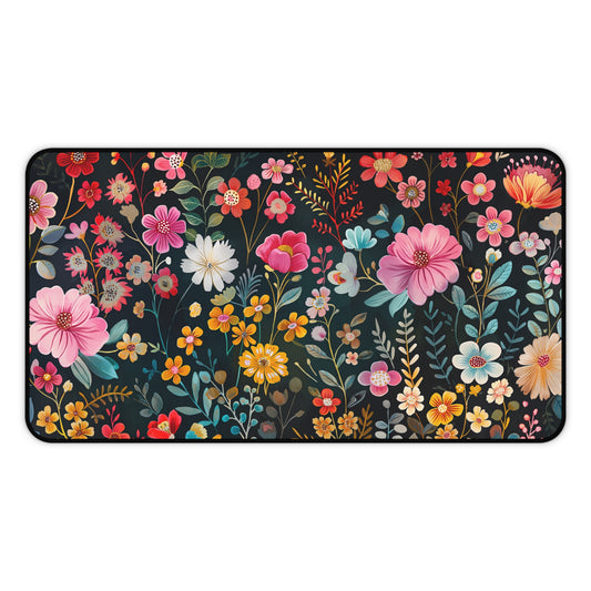 Gaming Desk Mat - Vibrant Floral Symphony
