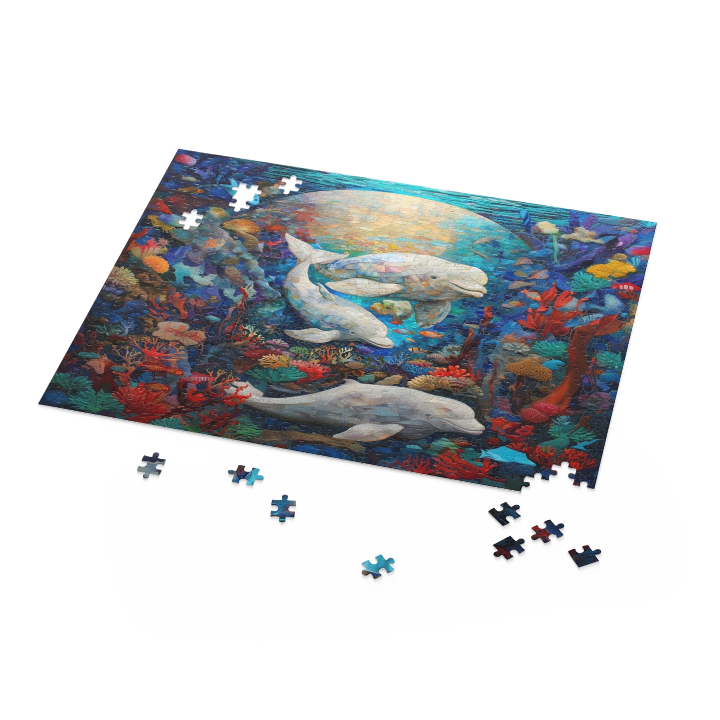 Sunlit Symphony: A Beluga Ballet in the Ocean Mosaic - Puzzle (120, 252, 500-Piece)