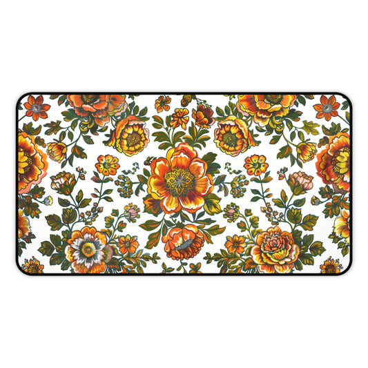 Gaming Desk Mat - Sunny Blooms on White
