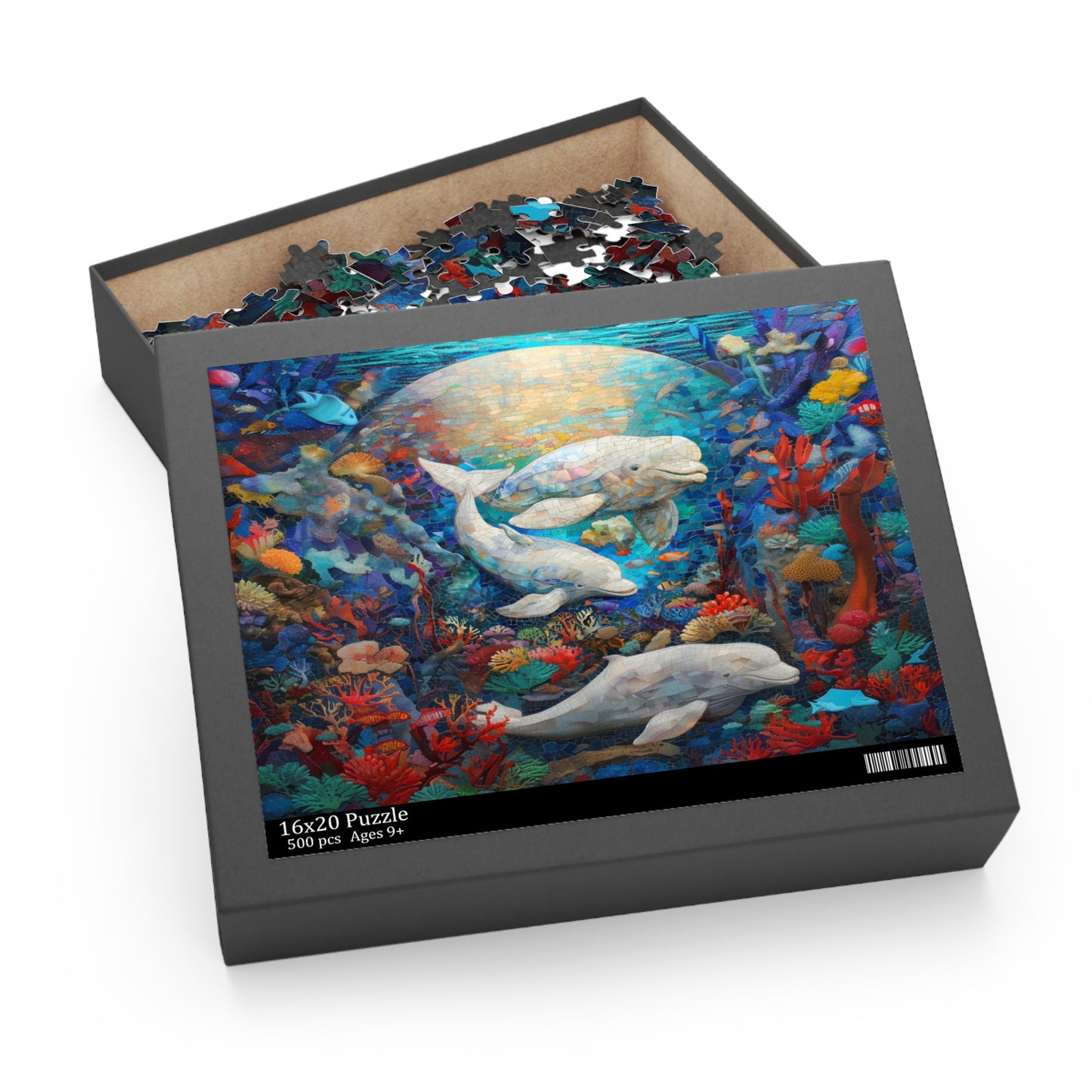 Sunlit Symphony: A Beluga Ballet in the Ocean Mosaic - Puzzle (120, 252, 500-Piece)