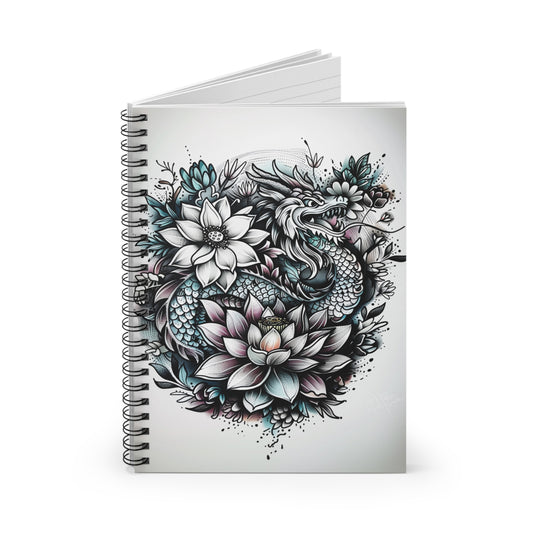 Spiral Notebook - Dragon's Embrace: A Harmonious Fusion of Lotus and Myth