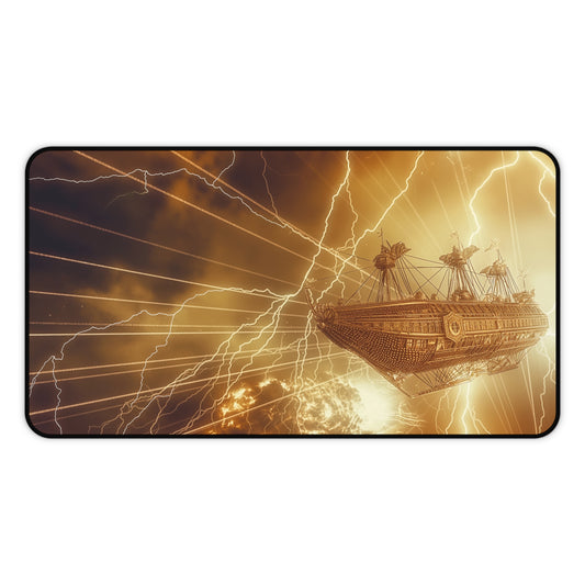 Gaming Desk Mat - Steampunk Skyship in Battle
