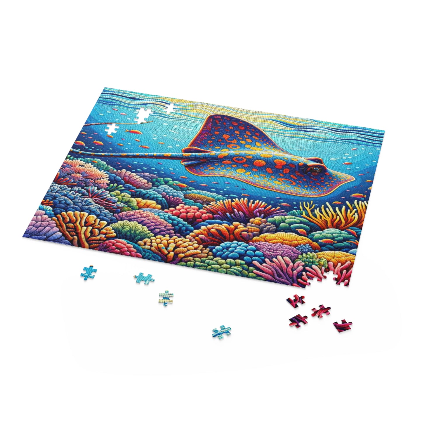 Vibrant Voyage: A Whiptail Stingray Amongst the Coral Splendor - Puzzle (120, 252, 500-Piece)
