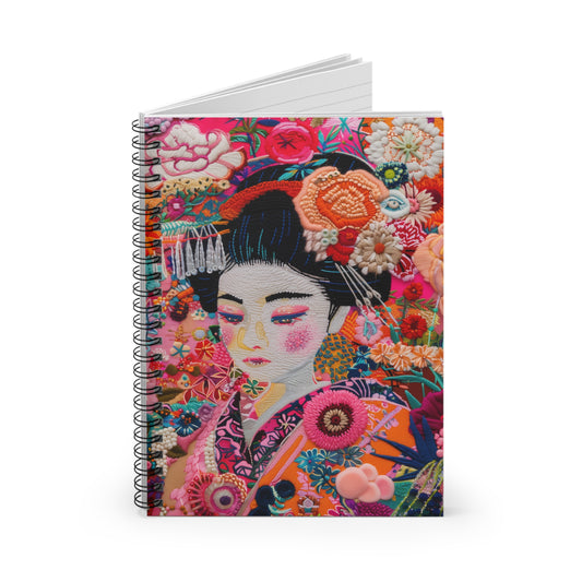 Spiral Notebook - Vivid Dreamscape: A Geisha Adorned in Floral Embroidery