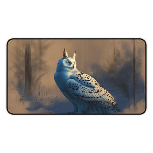 Gaming Desk Mat - Snowy Owl's Watchful Presence