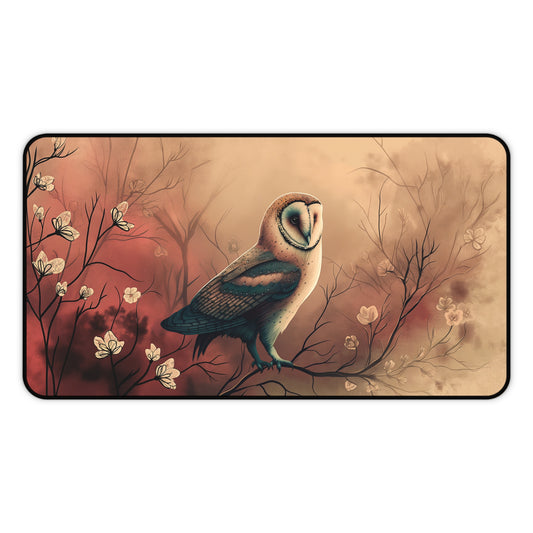 Gaming Desk Mat - Barn Owl in Bloom