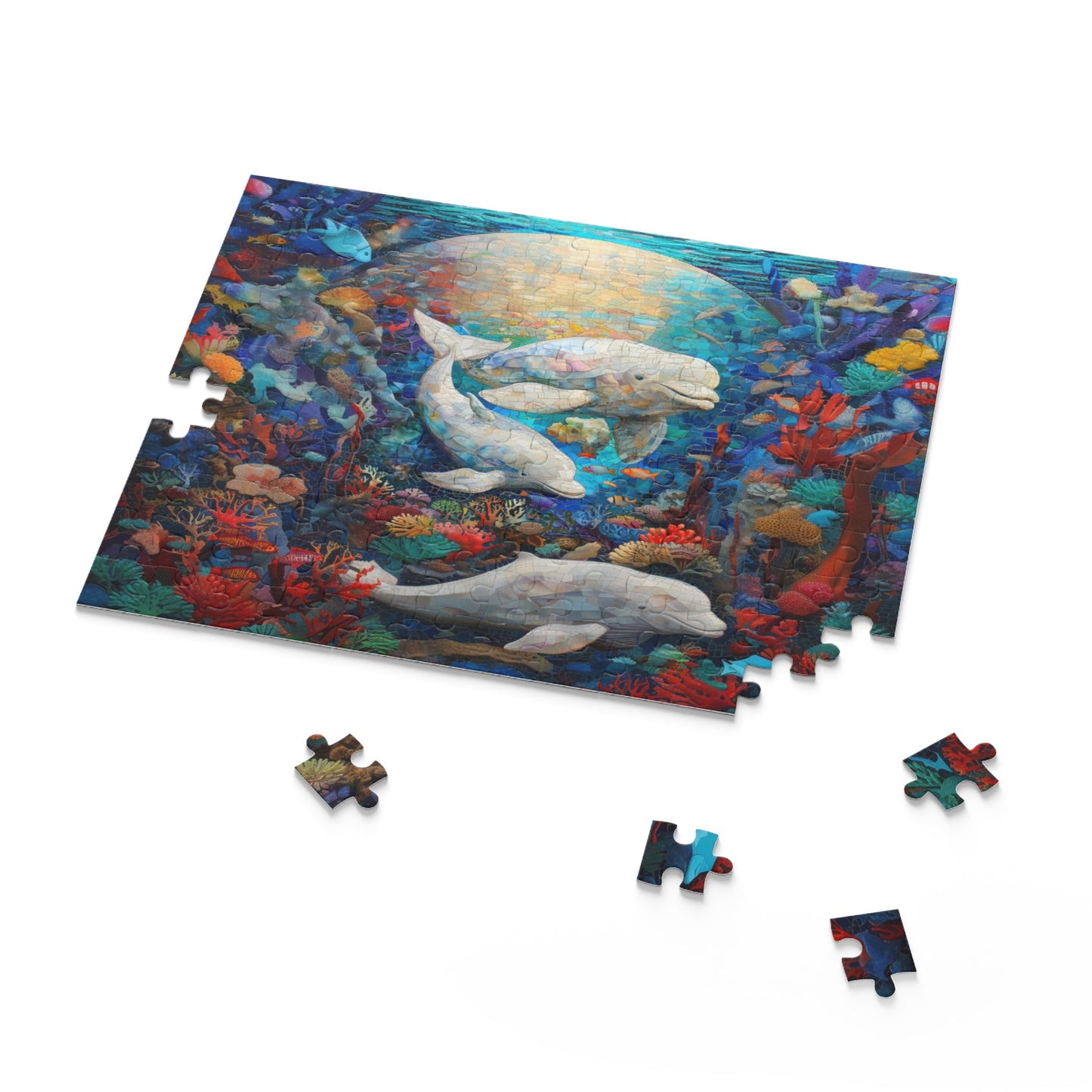 Sunlit Symphony: A Beluga Ballet in the Ocean Mosaic - Puzzle (120, 252, 500-Piece)