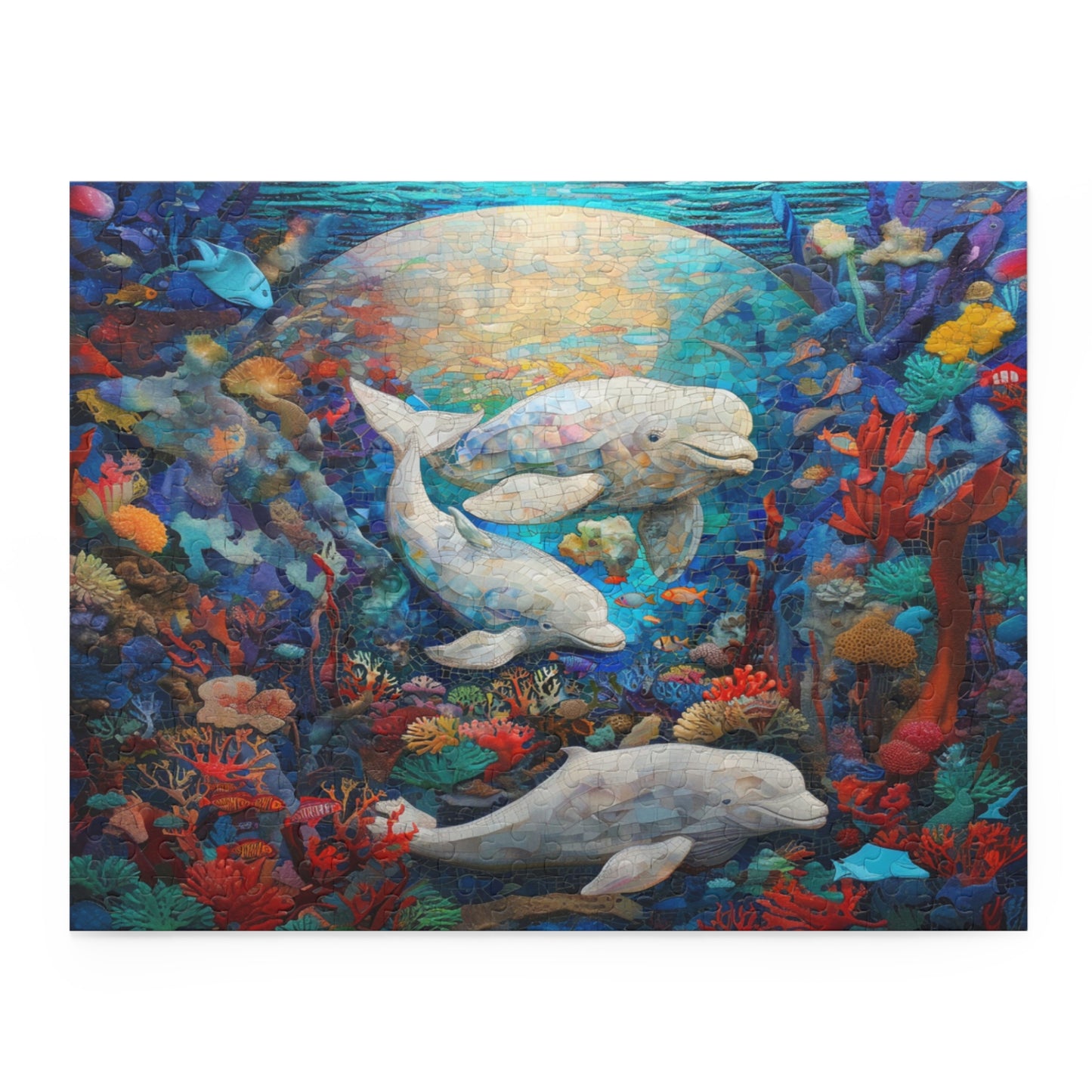 Sunlit Symphony: A Beluga Ballet in the Ocean Mosaic - Puzzle (120, 252, 500-Piece)