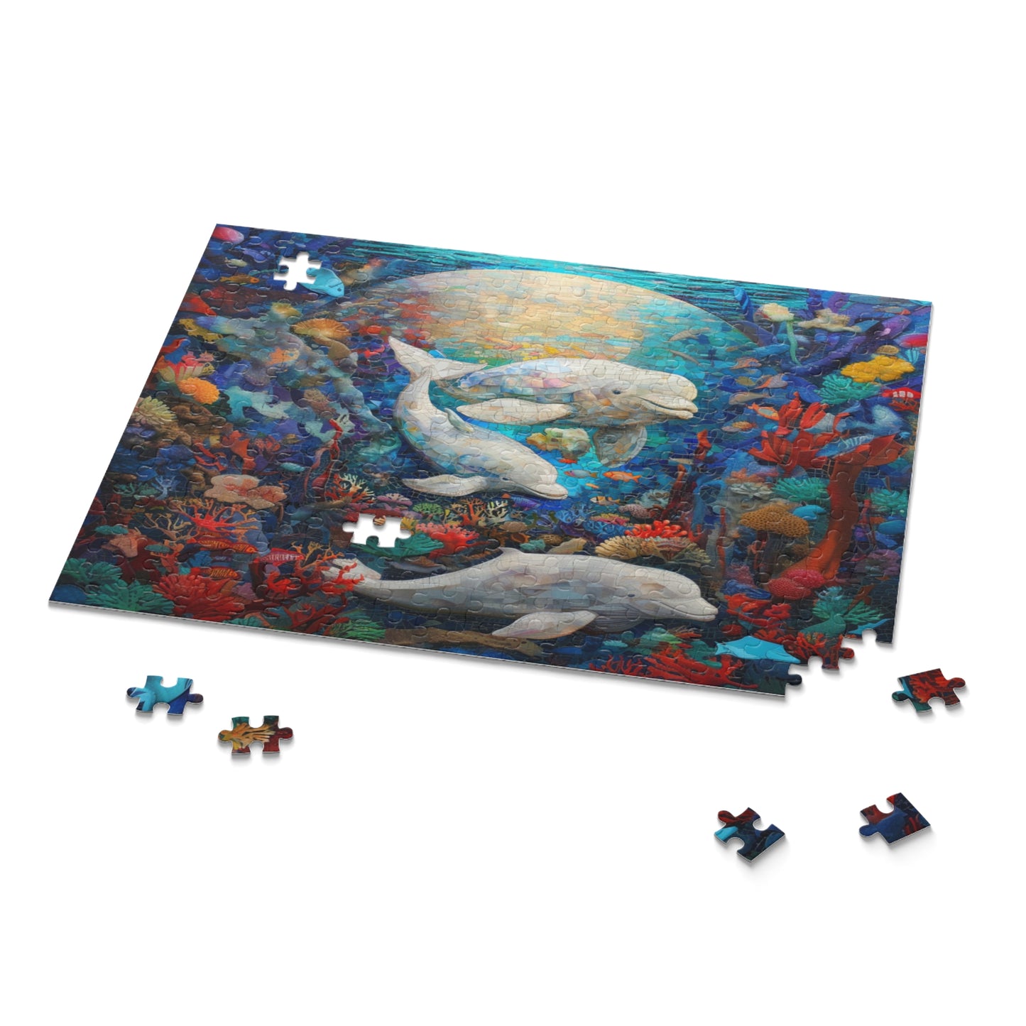 Sunlit Symphony: A Beluga Ballet in the Ocean Mosaic - Puzzle (120, 252, 500-Piece)