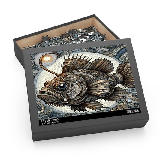 Mystic Angler Fish Puzzle in Zentangle Style - Puzzle (120, 252, 500-Piece)