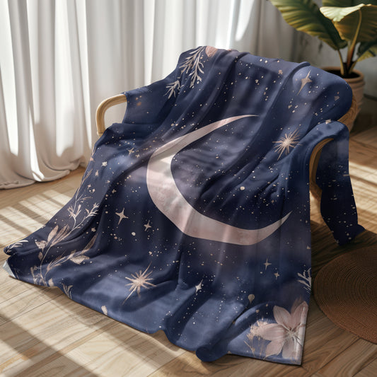 Velveteen Plush Blanket: Moonlit Crescent Cozy Throw