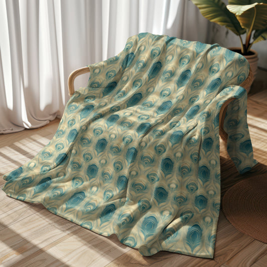 Velveteen Plush Blanket - Peacock Plumes Cozy Throw