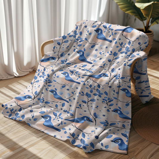 Velveteen Plush Blanket - Whimsical Bluebird Dreams Cozy Throw
